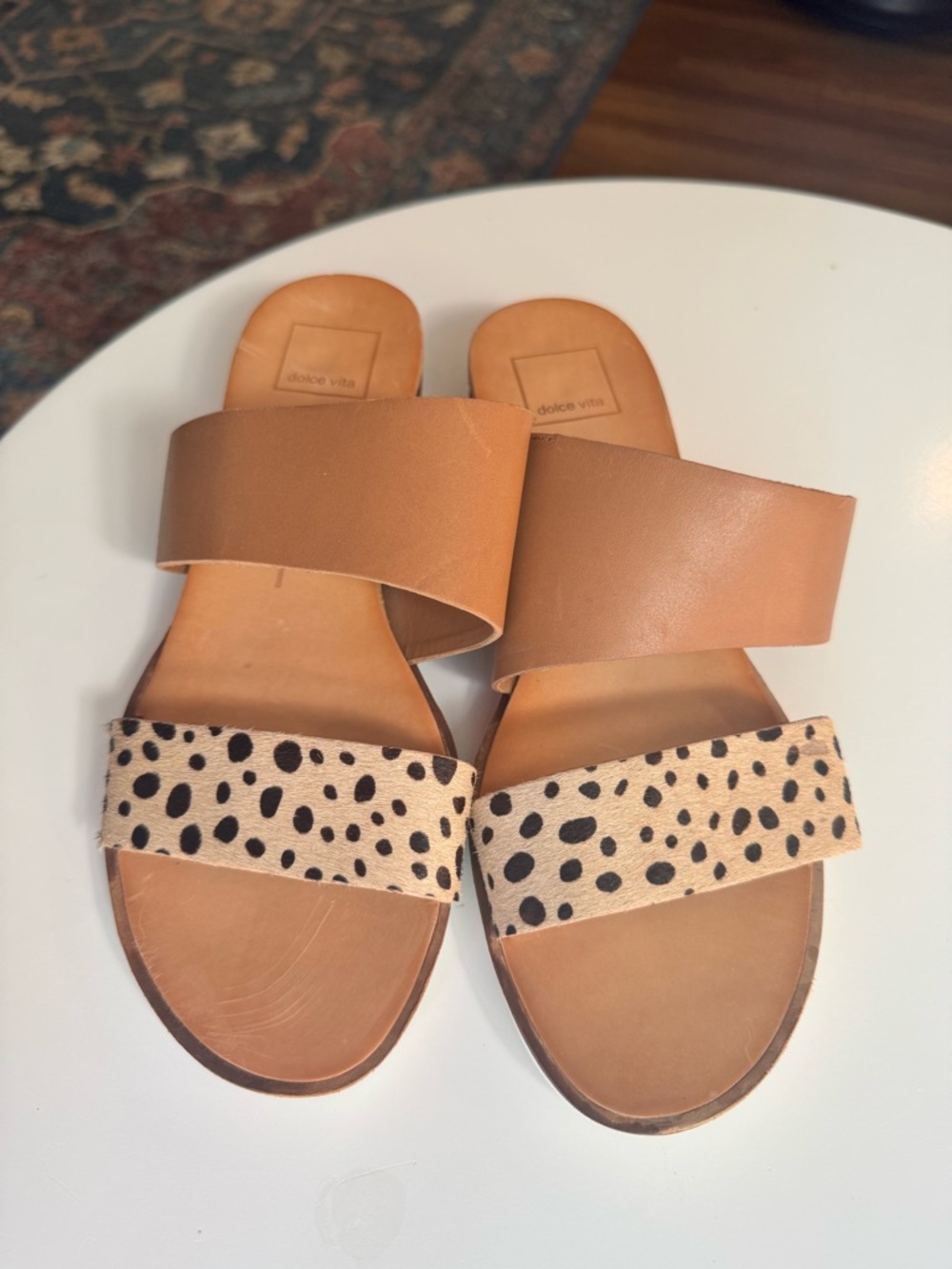 Dolce Vita Tan & Leopard-Print Slide Sandals